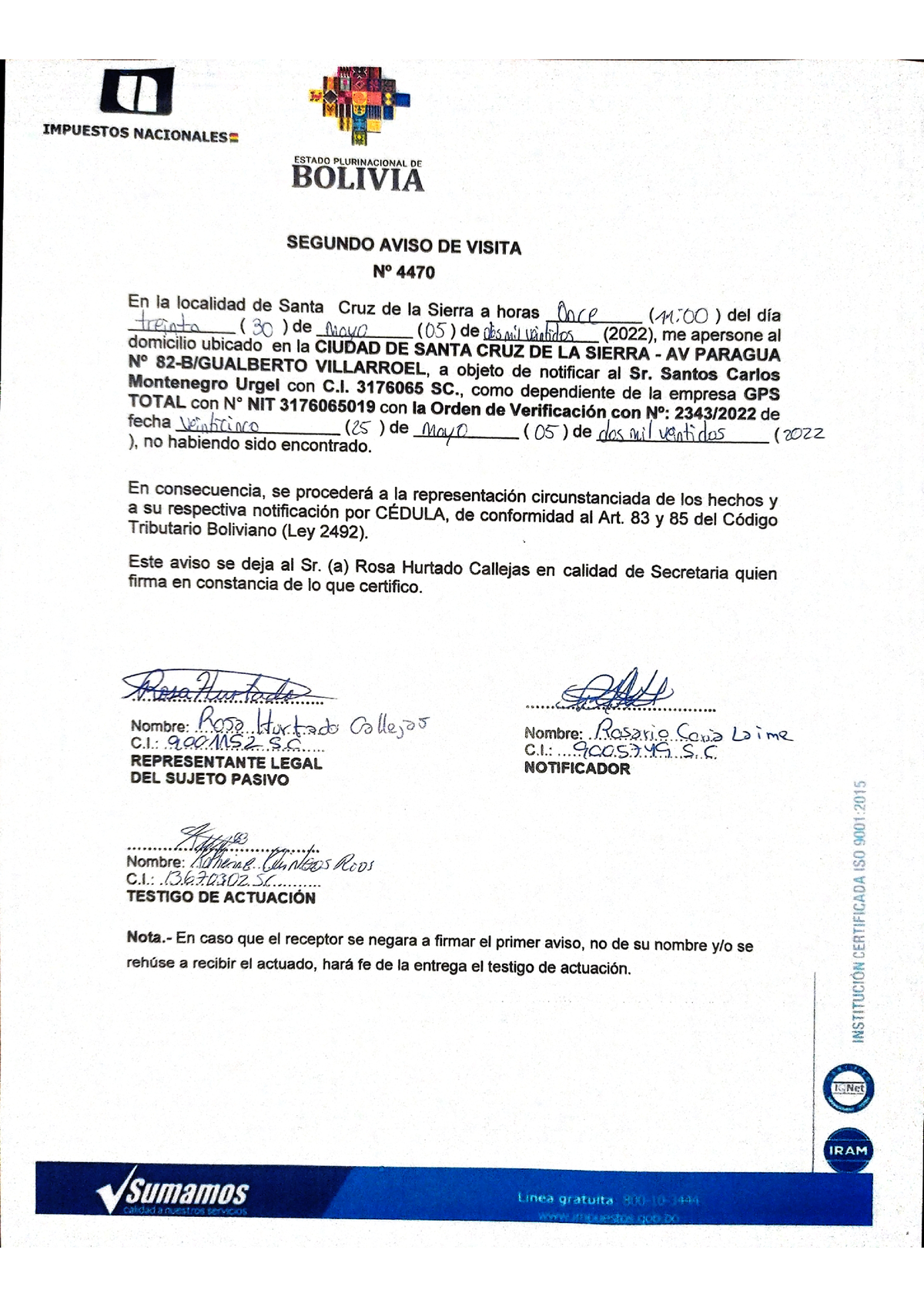 Audibol Notif. Cedula A GPS Total - REPRESENTACIÓN PARA NOTIFICACIÓN POR  CÉDULA Santa Cruz de la - Studocu