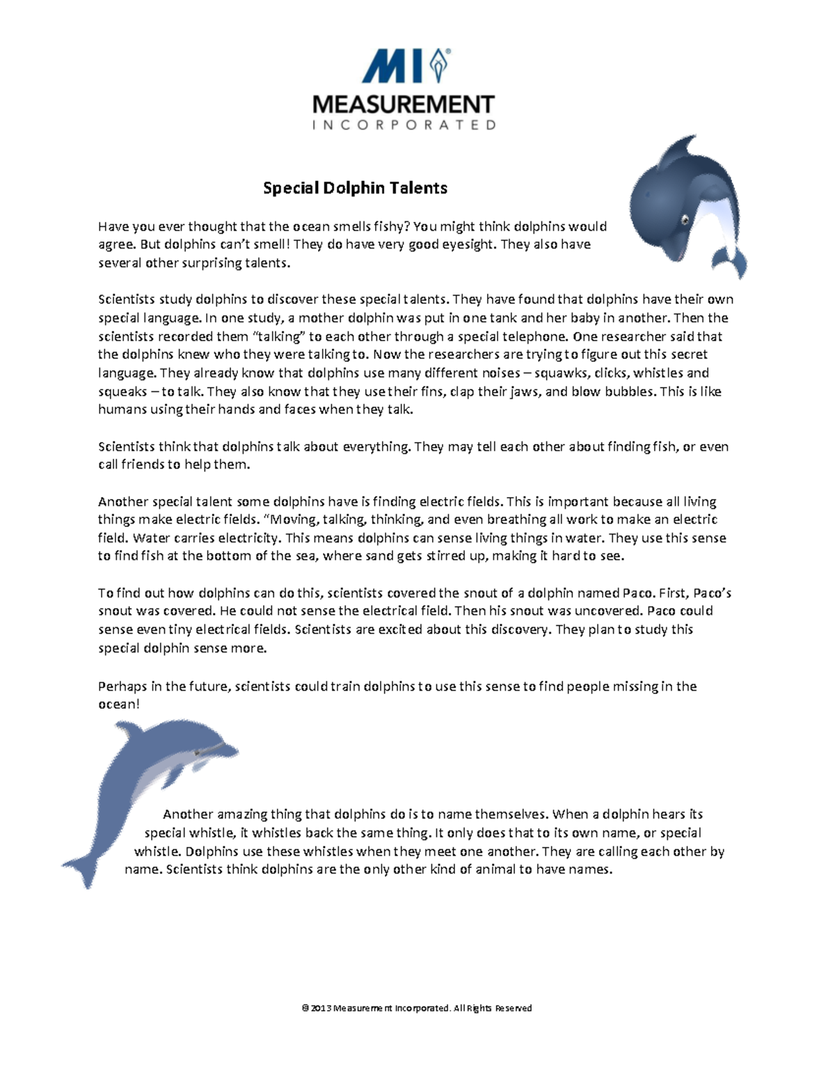 Special Dolphin Talents - ©2013 Measurement Incorporated. All Rights ...