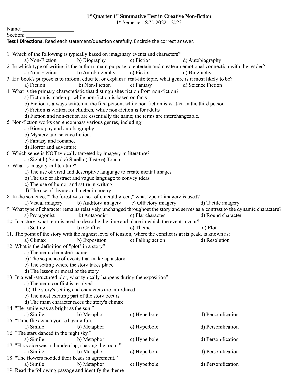 1st Summative - CREATIVE - 1 St Quarter 1 St Summative Test In Creative ...