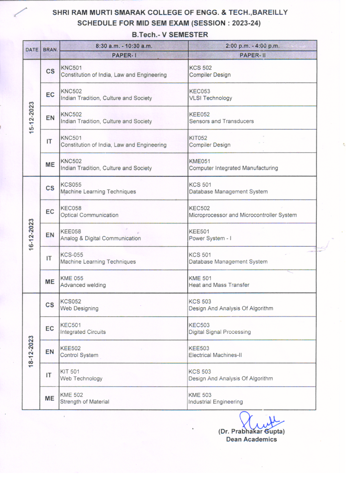 Schedule For Mid Sem Exam (3rd Year) B.Tech & B - B.Tech CSE 3rd Year ...