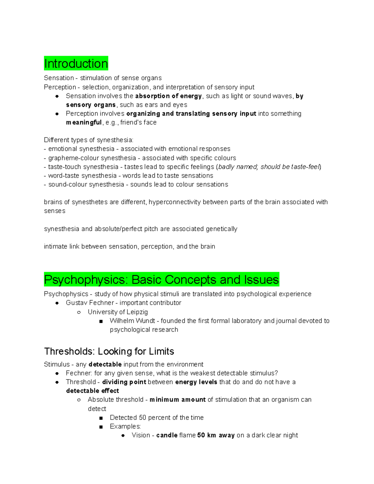 Chapter 4 Notes - George Alder - Introduction Sensation - stimulation ...