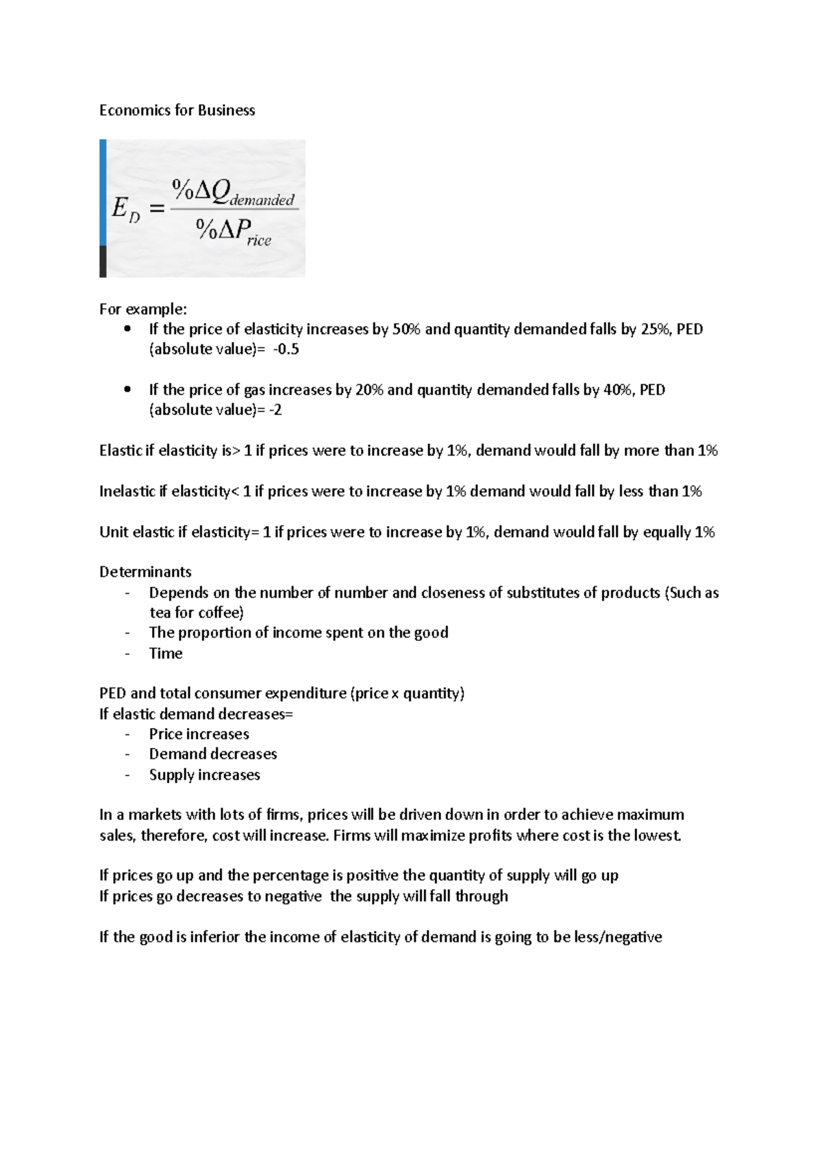 Economics for Business If the price of gas increases by 20 and
