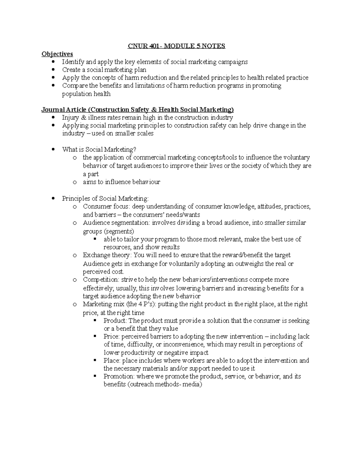 CNUR 401 Module 5 Notes CNUR 401 MODULE 5 NOTES Objectives Identify
