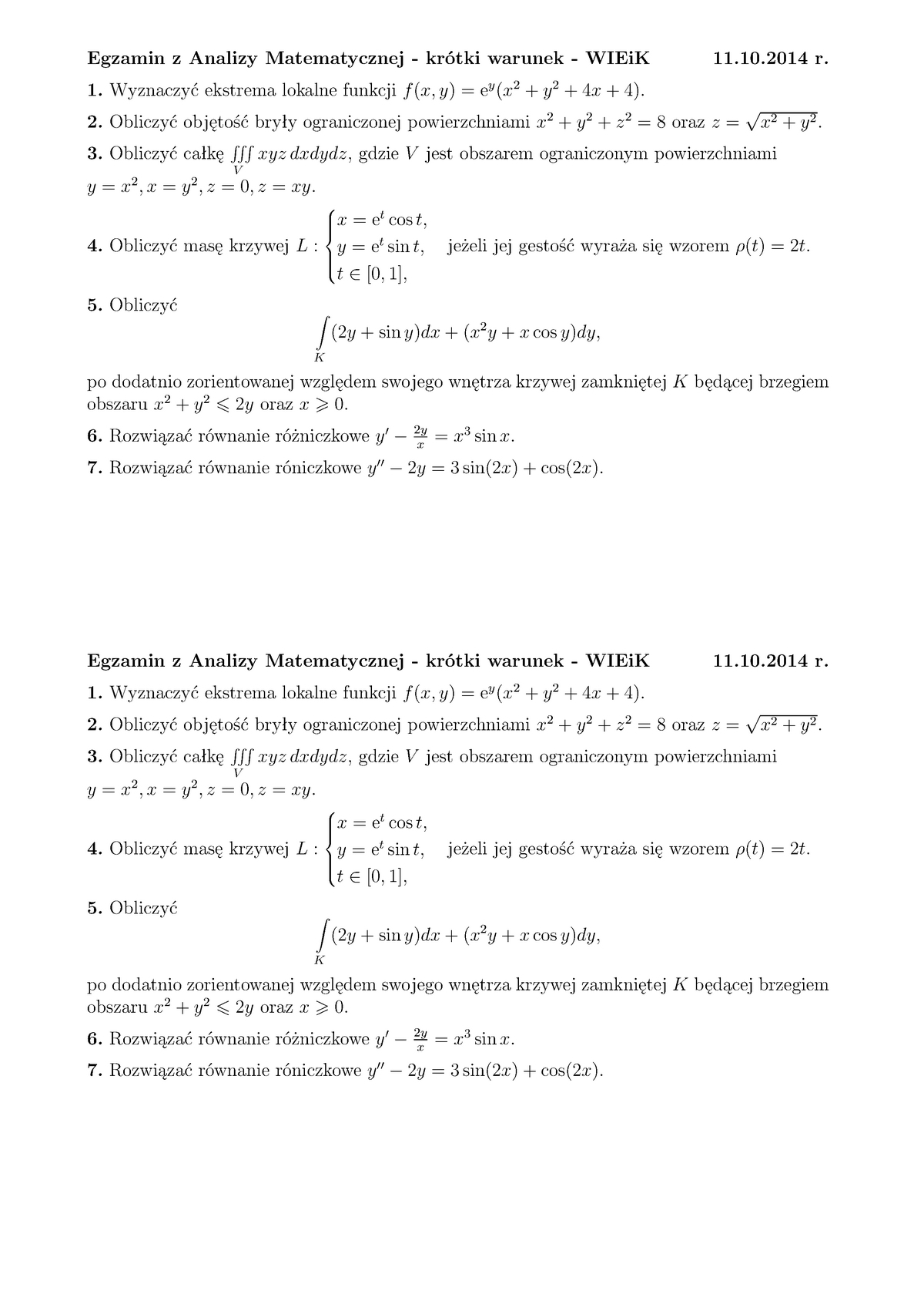 Egzamin 11 Październik 2014, Pytania - Egzamin Z Analizy Matematycznej ...