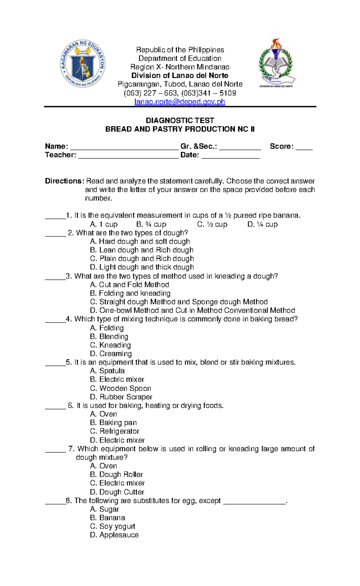 Bread PastryNCII Republic of the Philippines Department of