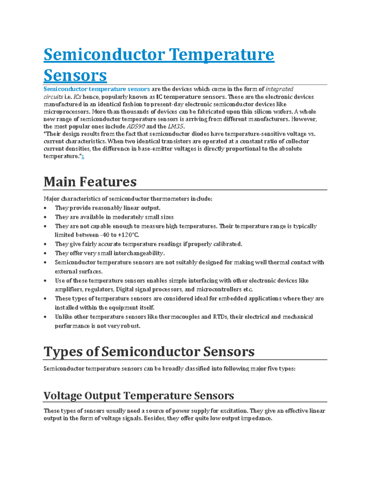 Semiconductor Temperature Sensors Semiconductor Temperature Sensors