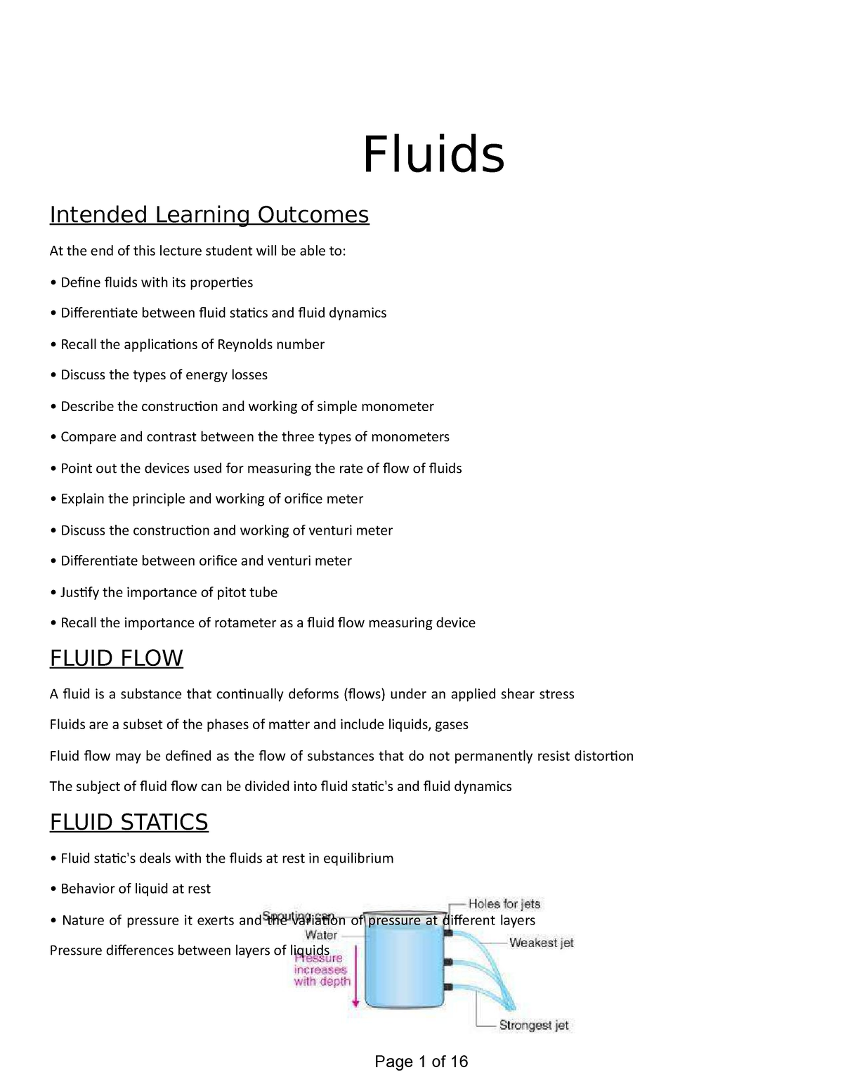 Chapter - 5 Fluids - Fluids Intended Learning Outcomes At The End Of ...