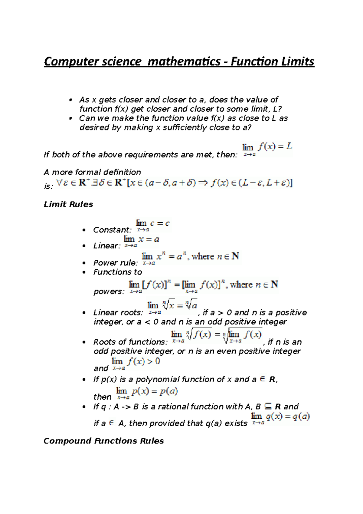 Computer science mathematics - Function Limits - f(x) has tolerance ε ...