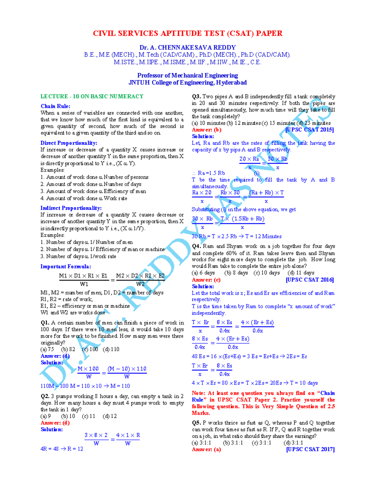 20 - for UPSC exams - CIVIL SERVICES APTITUDE TEST (CSAT) PAPER Dr. A ...