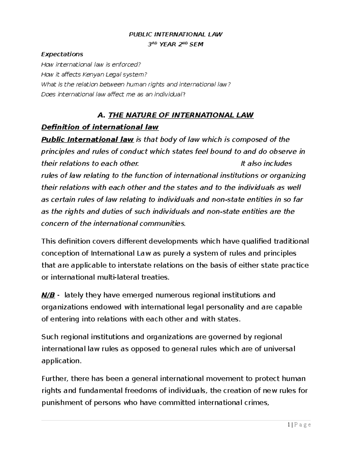 Public International LAW Lecture Notes - PUBLIC INTERNATIONAL LAW 3 RD ...