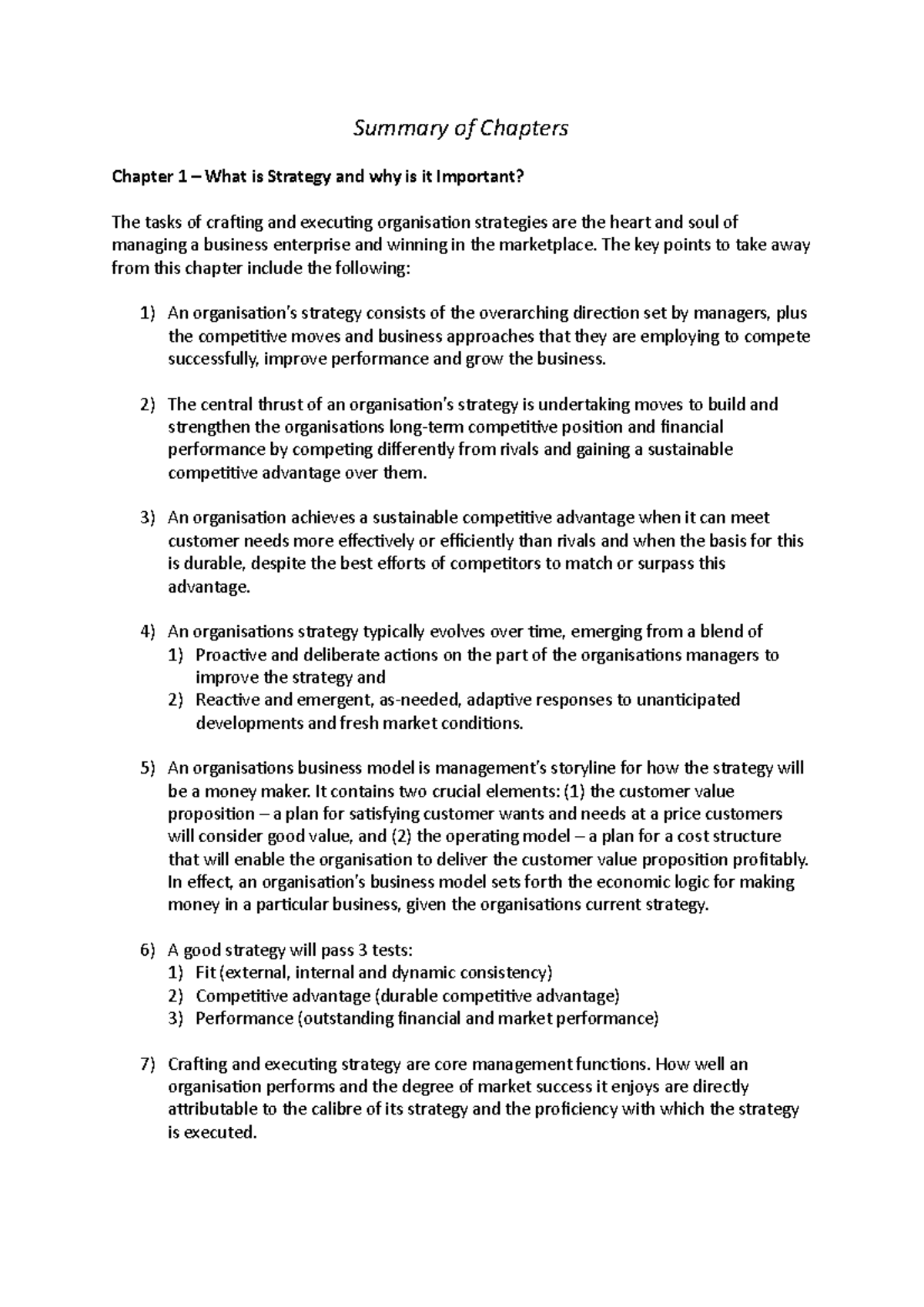 Summary of Chapters - Summary of Chapters Chapter 1 – What is Strategy ...