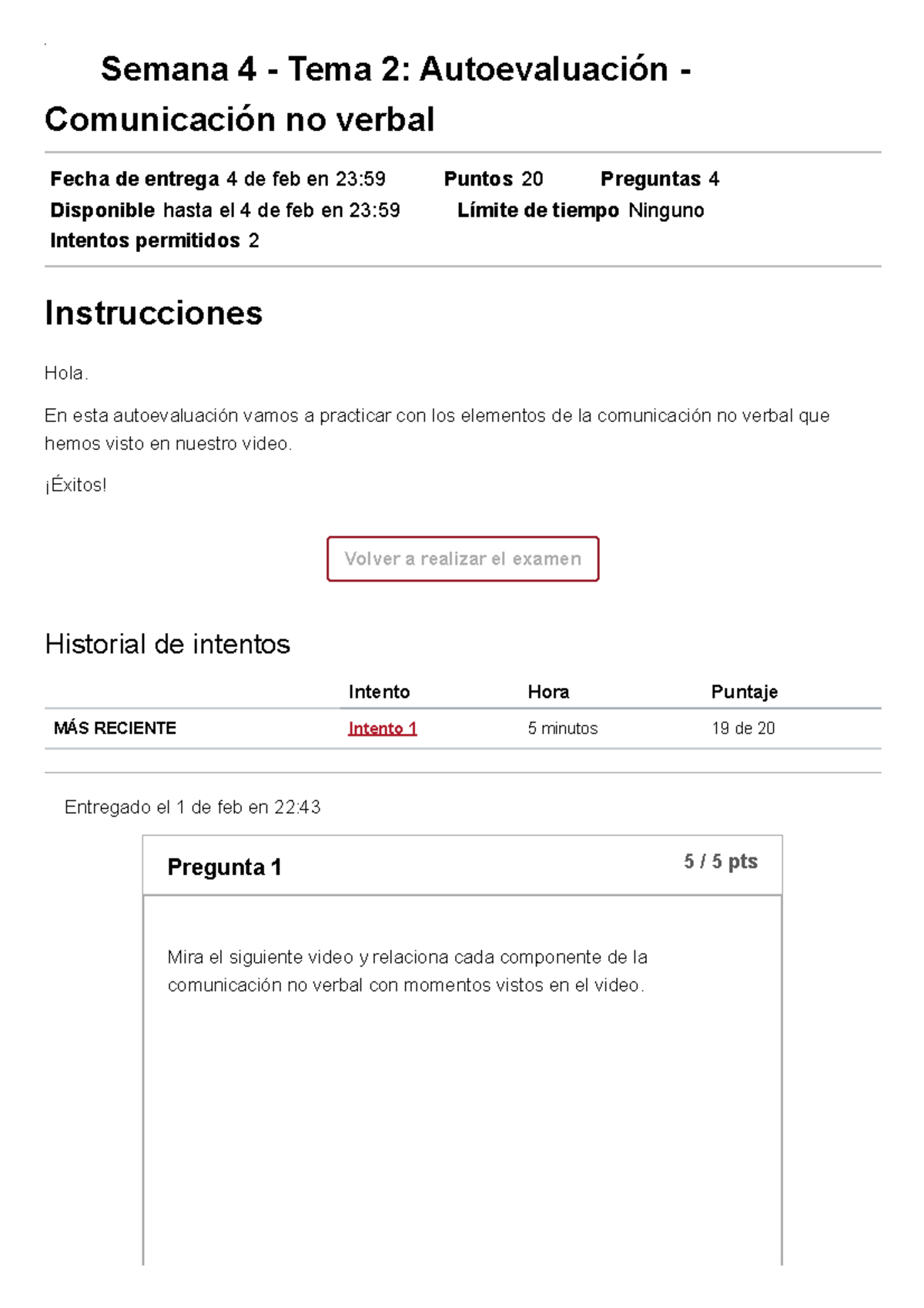 📝 Semana 4 - Tema 2 Autoevaluación - Comunicación no verbal Formacion ...