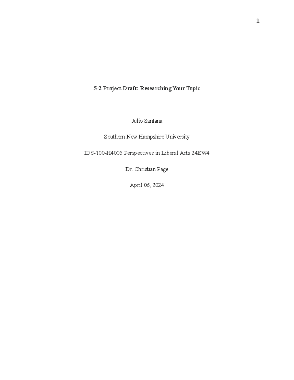 5-2 Project Draft Researching Your Topic - Christian Page April 06 ...