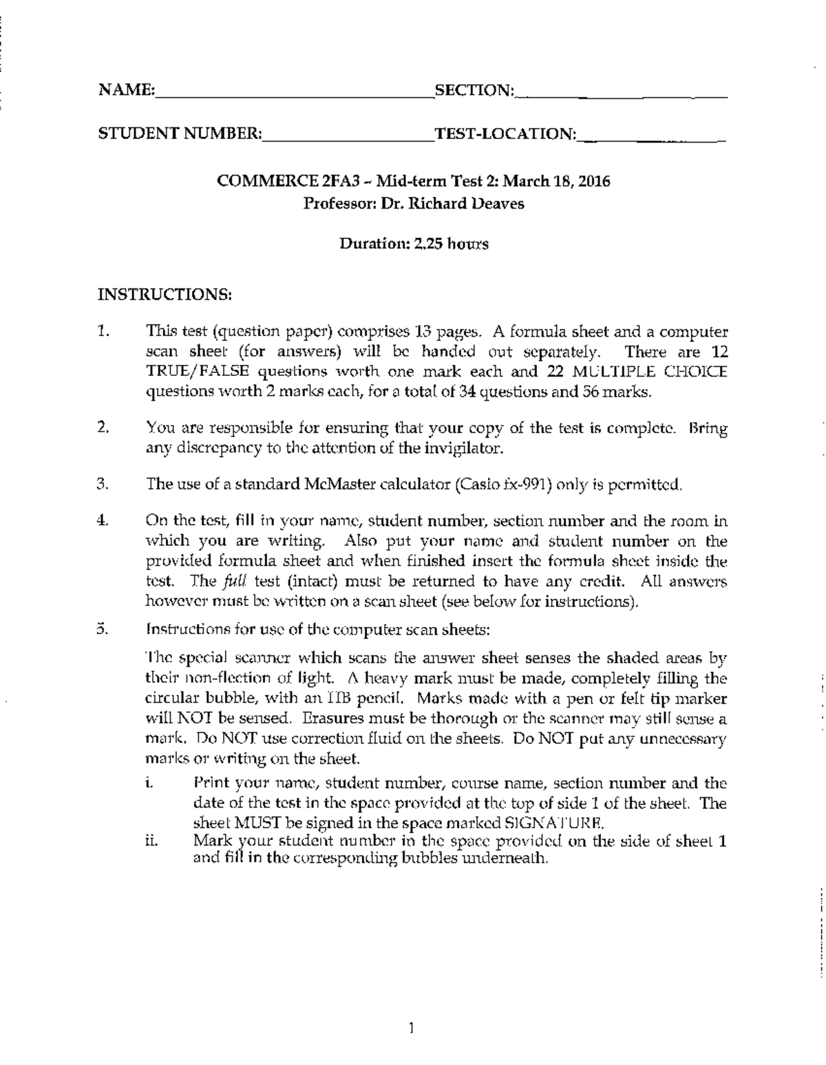Midterm 2 with solutions - Commerce 2Fa3 - Studocu