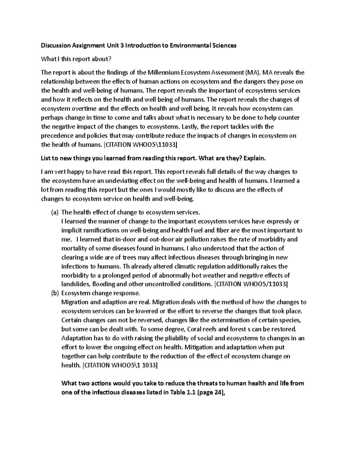 Discussion Assignment Unit 3 Introduction to Environmental Sciences ...