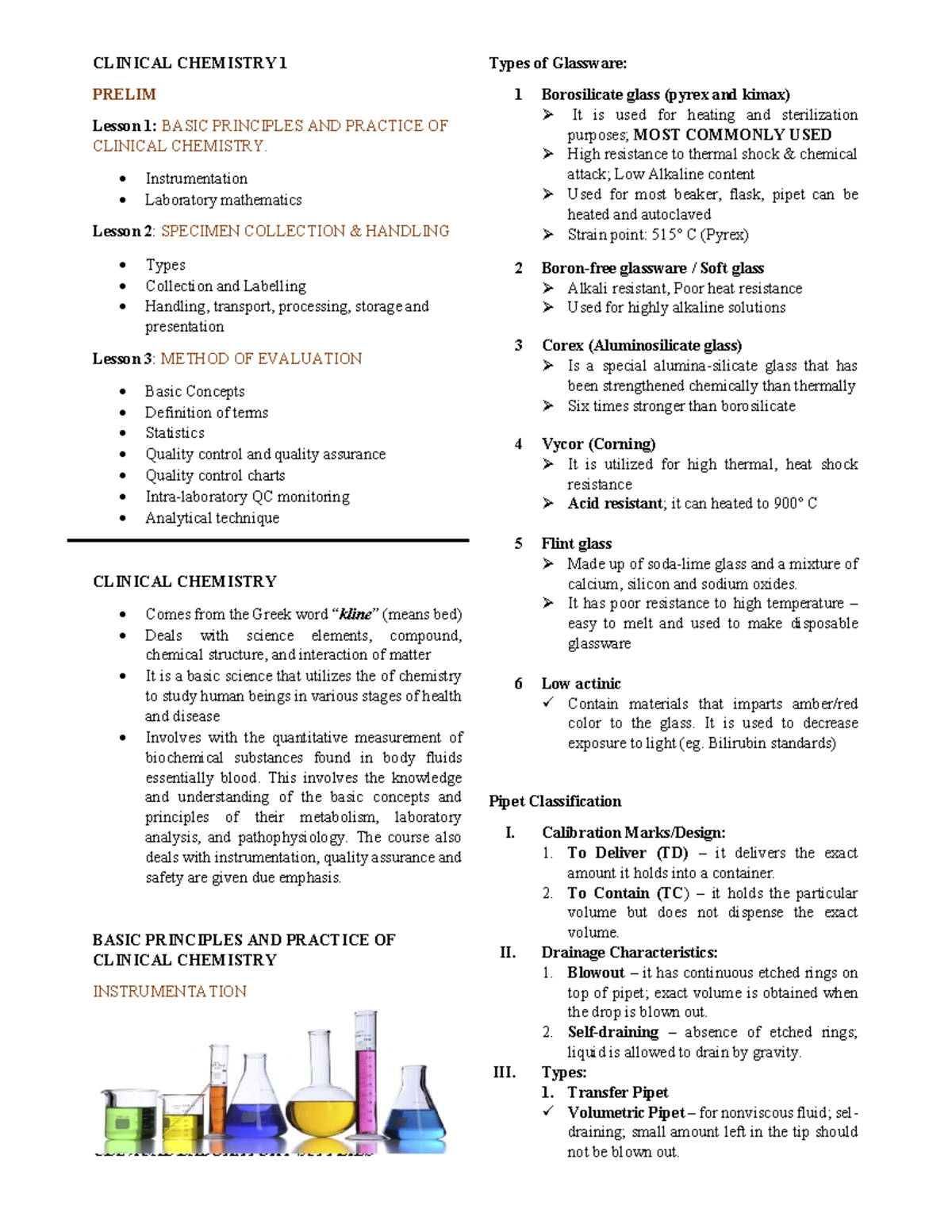 CC1 lesson 1 9 1 27 - CC1 prelims notes - CLINICAL CHEMISTRY 1 PRELIM ...