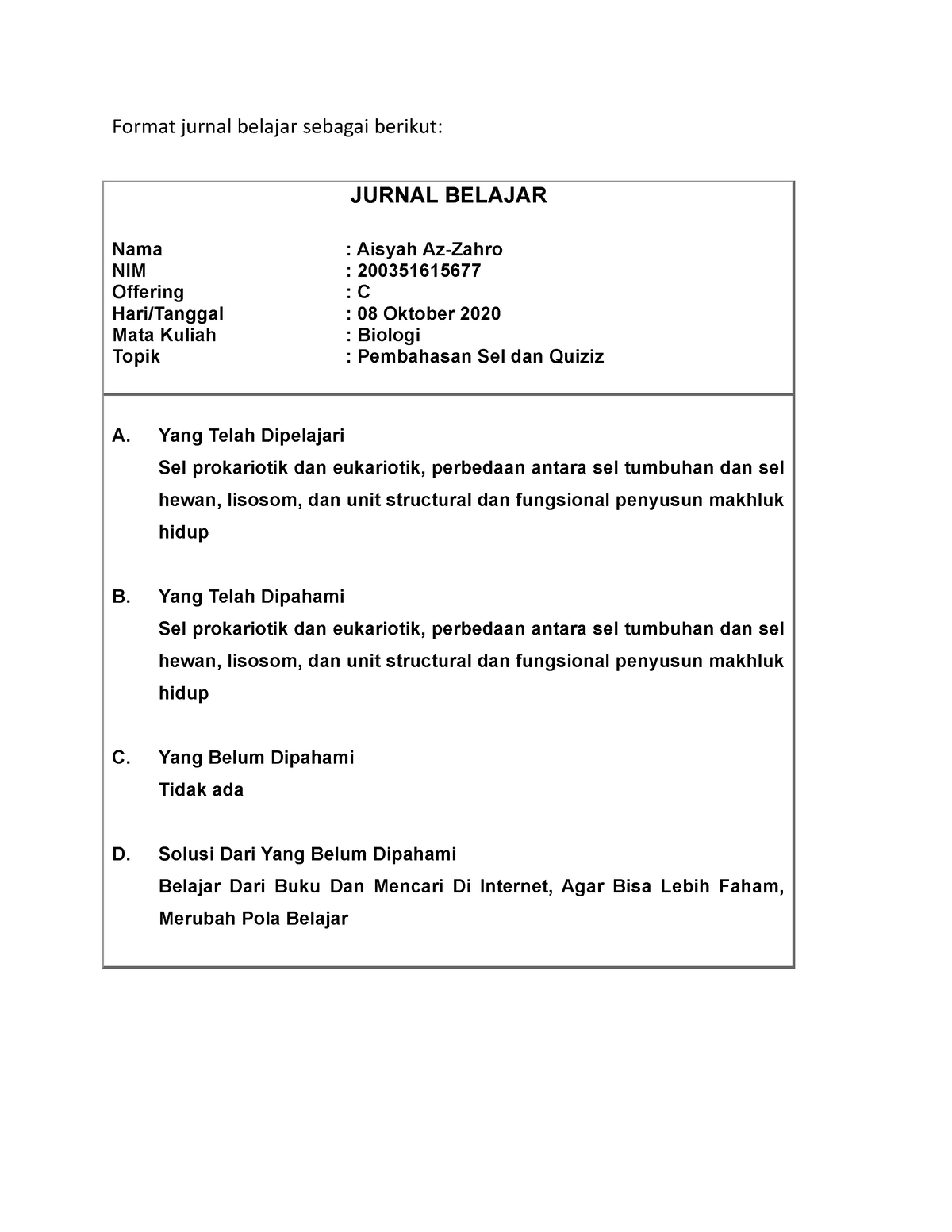 Jurnal Belajar 4 Struktur Dan Fungsi Sel - Format Jurnal Belajar ...