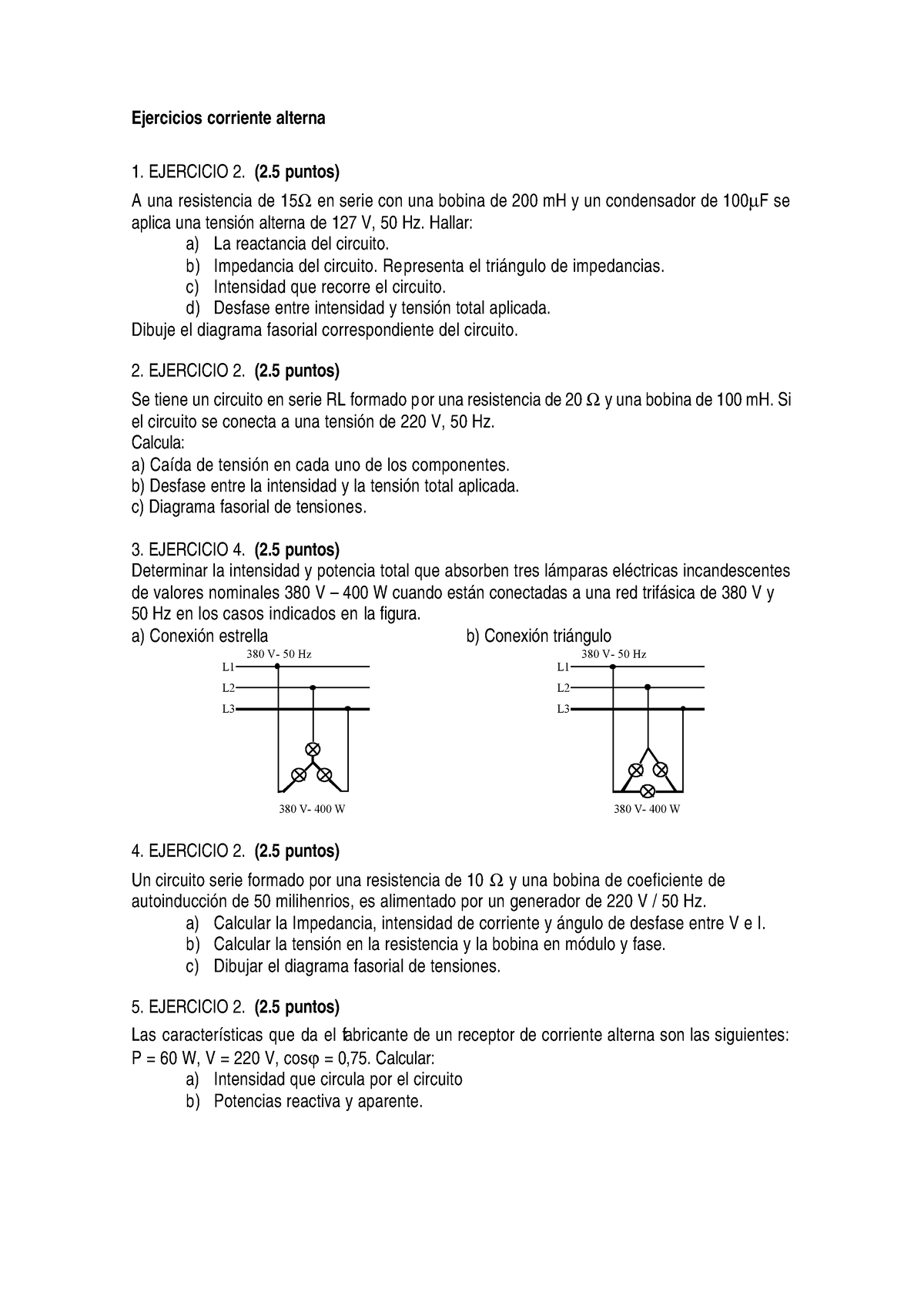 Corriente Alterna Electricidad Aplicada Informe Didáctico Y Práctico Ejercicios Corriente