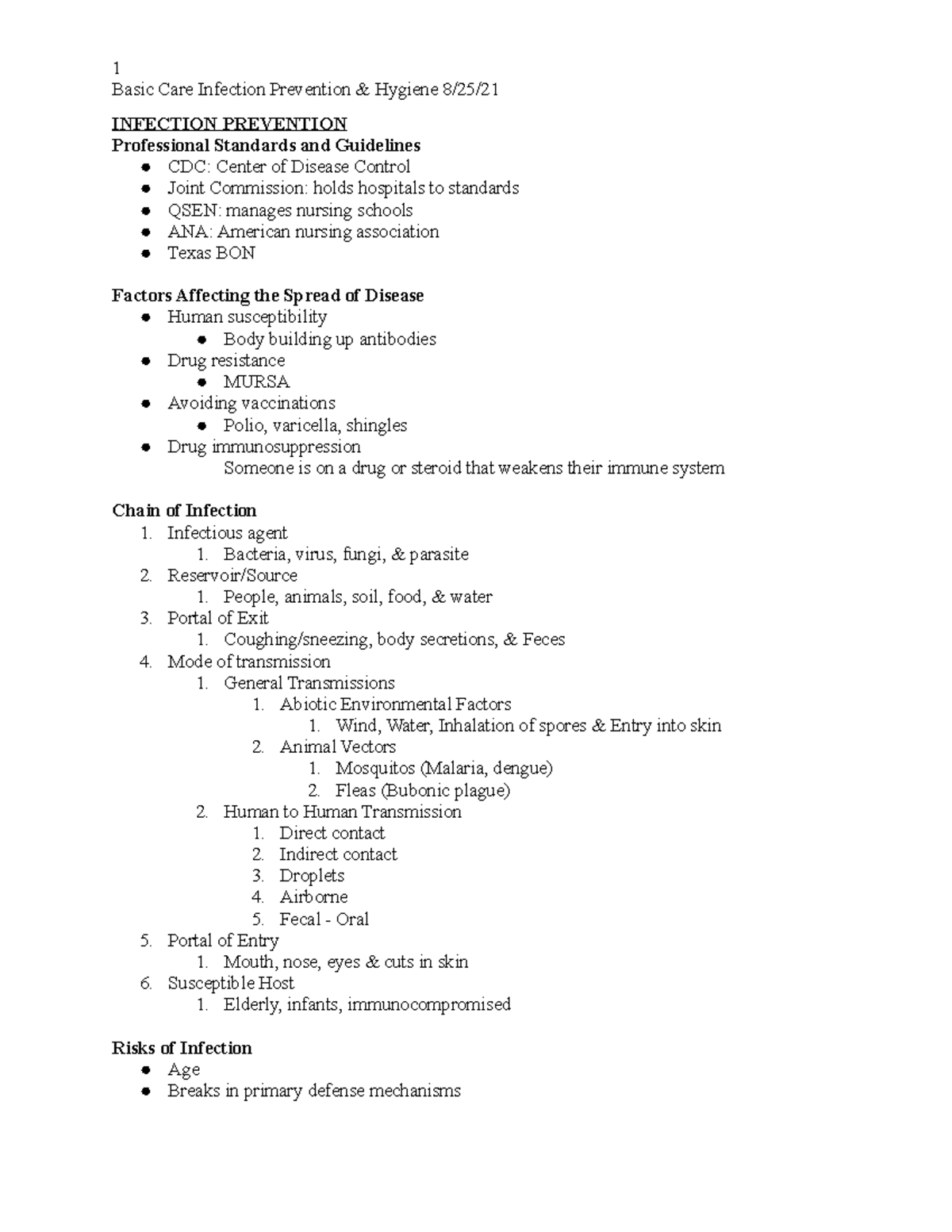 BC Infection Prevention and Hygiene Notes - Basic Care Infection ...