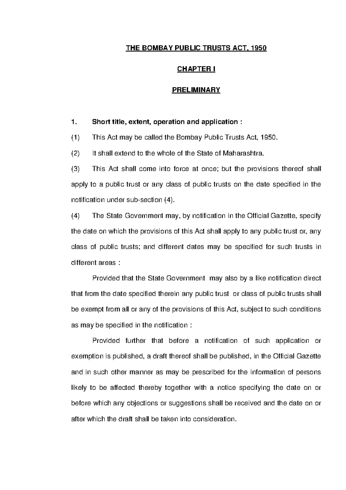 B.P Trust THE BOMBAY PUBLIC TRUSTS ACT, 1950 CHAPTER I PRELIMINARY