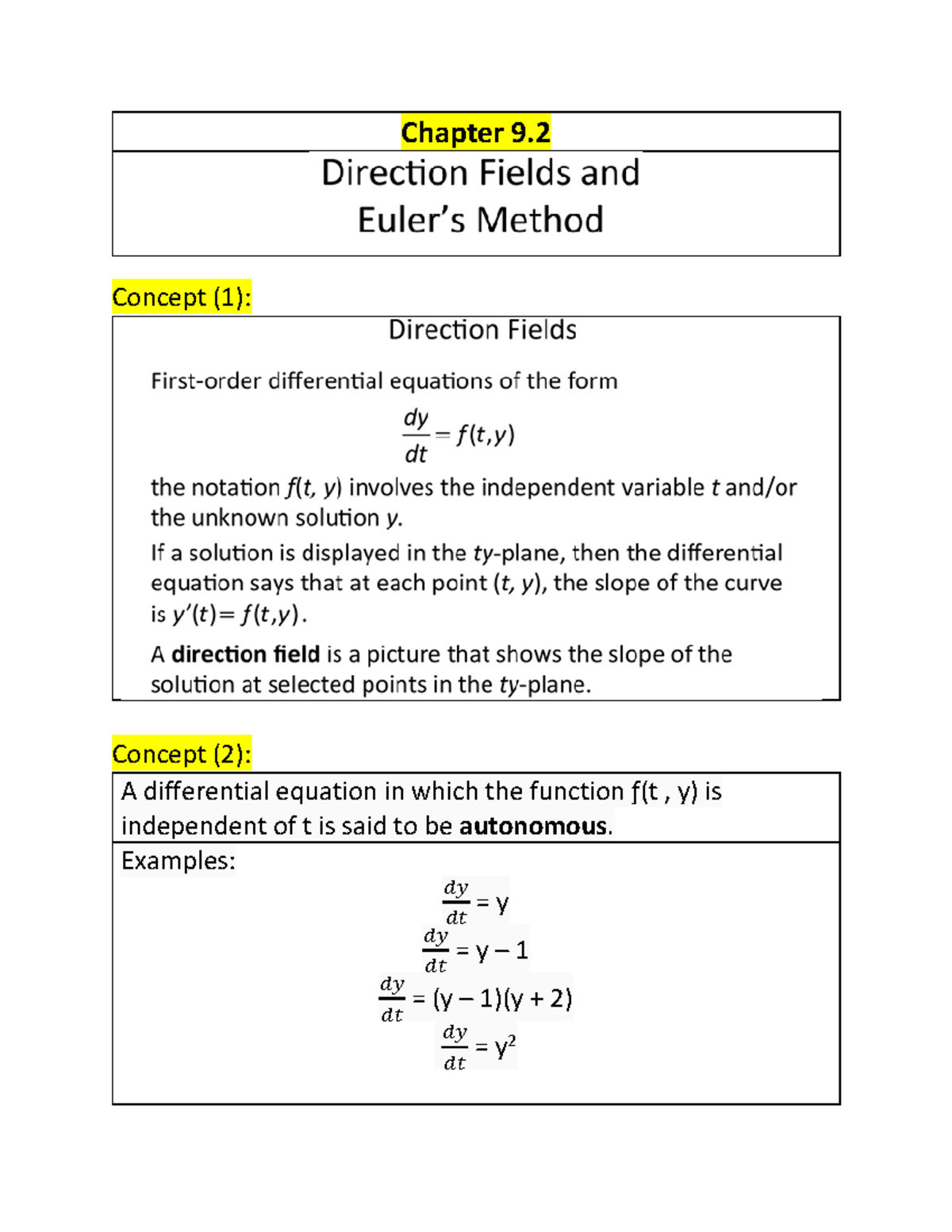 Chapter 9.2 - Slides from class - Chapter 9. Concept (1): Concept (2 ...