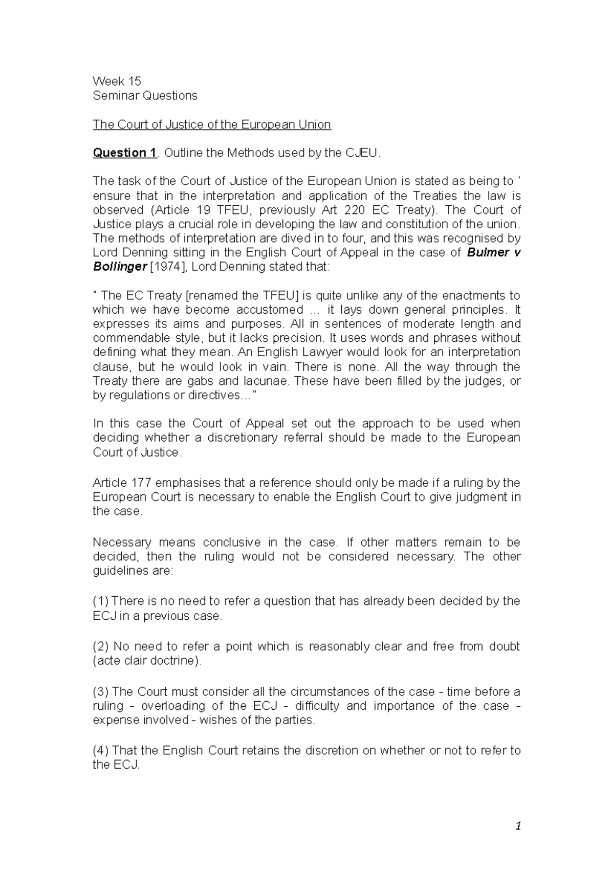 Week 15 EU Seminar Questions and Answers - Week 15 Seminar Questions ...
