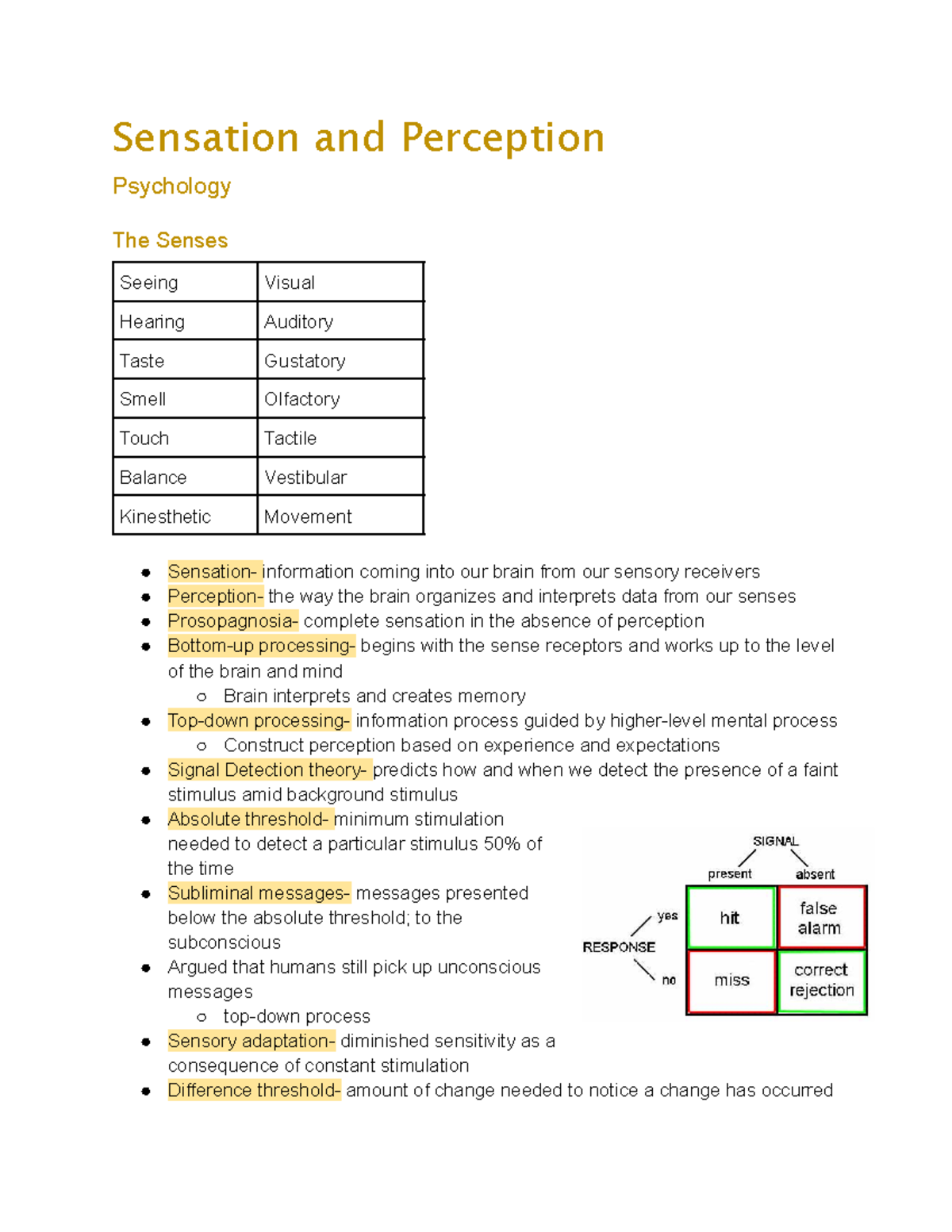 Psychology Sensation and Perception Sensation and Perception