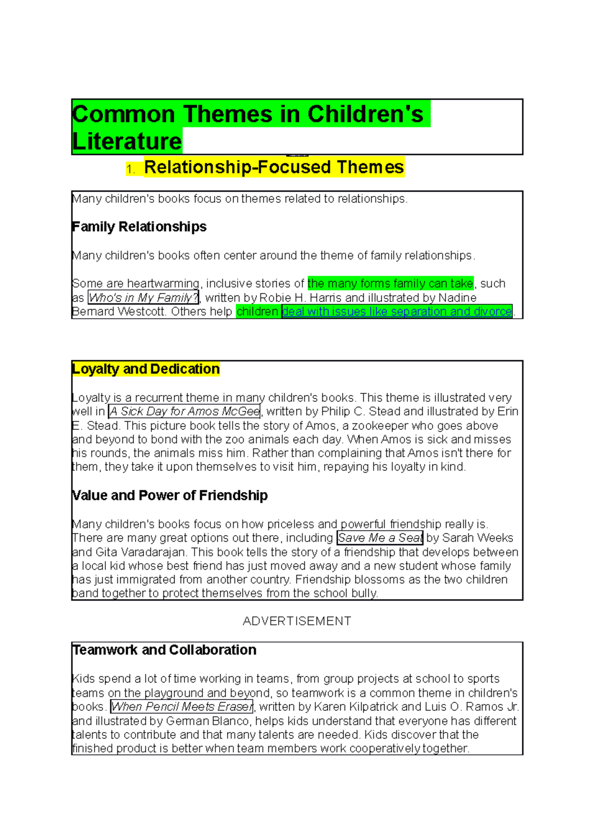 Common Themes in Children's Lit - Common Themes in Children's ...