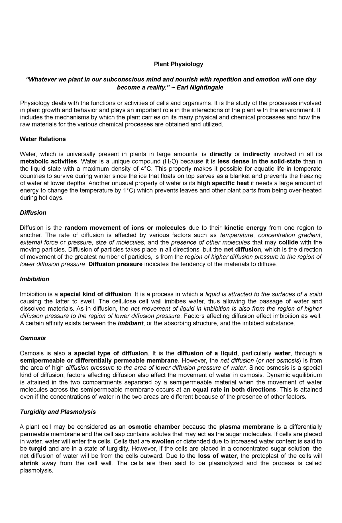 Plant Physiology - Plant Physiology “Whatever we plant in our ...