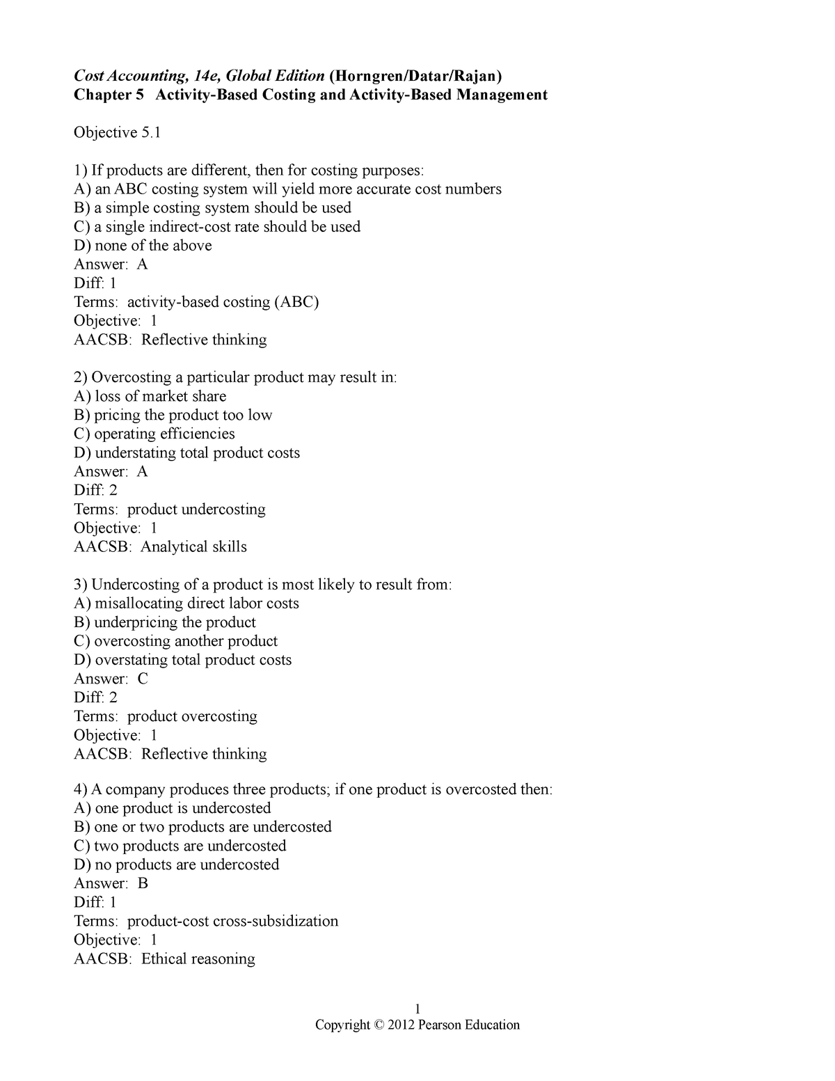 Chapter 5 - Cost Accounting Test Bank - Cost Accounting, 14e, Global ...