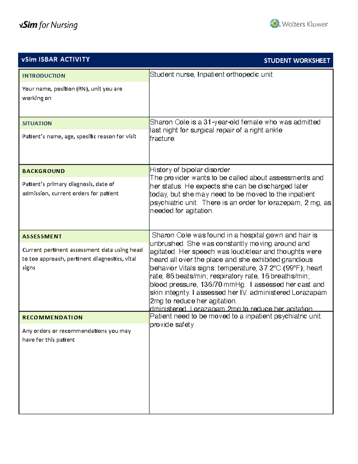 V Simulation Isbar Workheets assignment 041620 - INTRODUCTION vSim ...