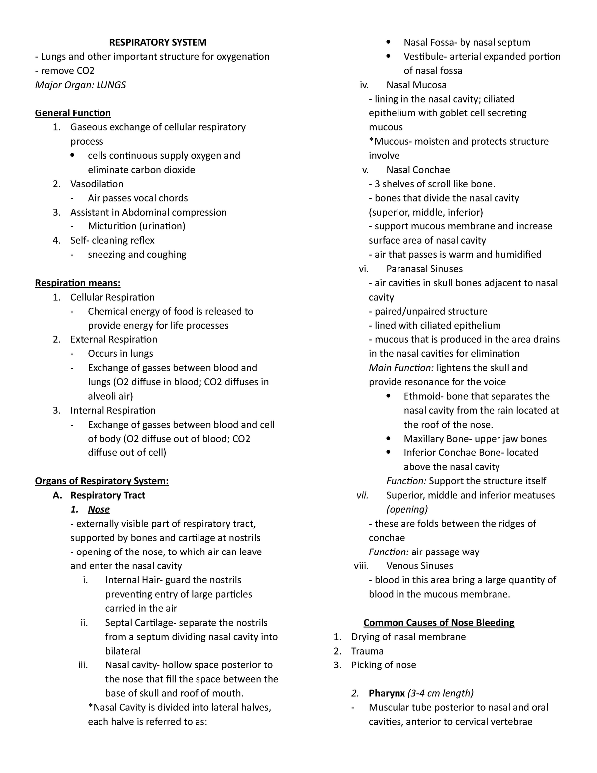 Respiratory System - Lecture notes 1-3 - RESPIRATORY SYSTEM Lungs and ...