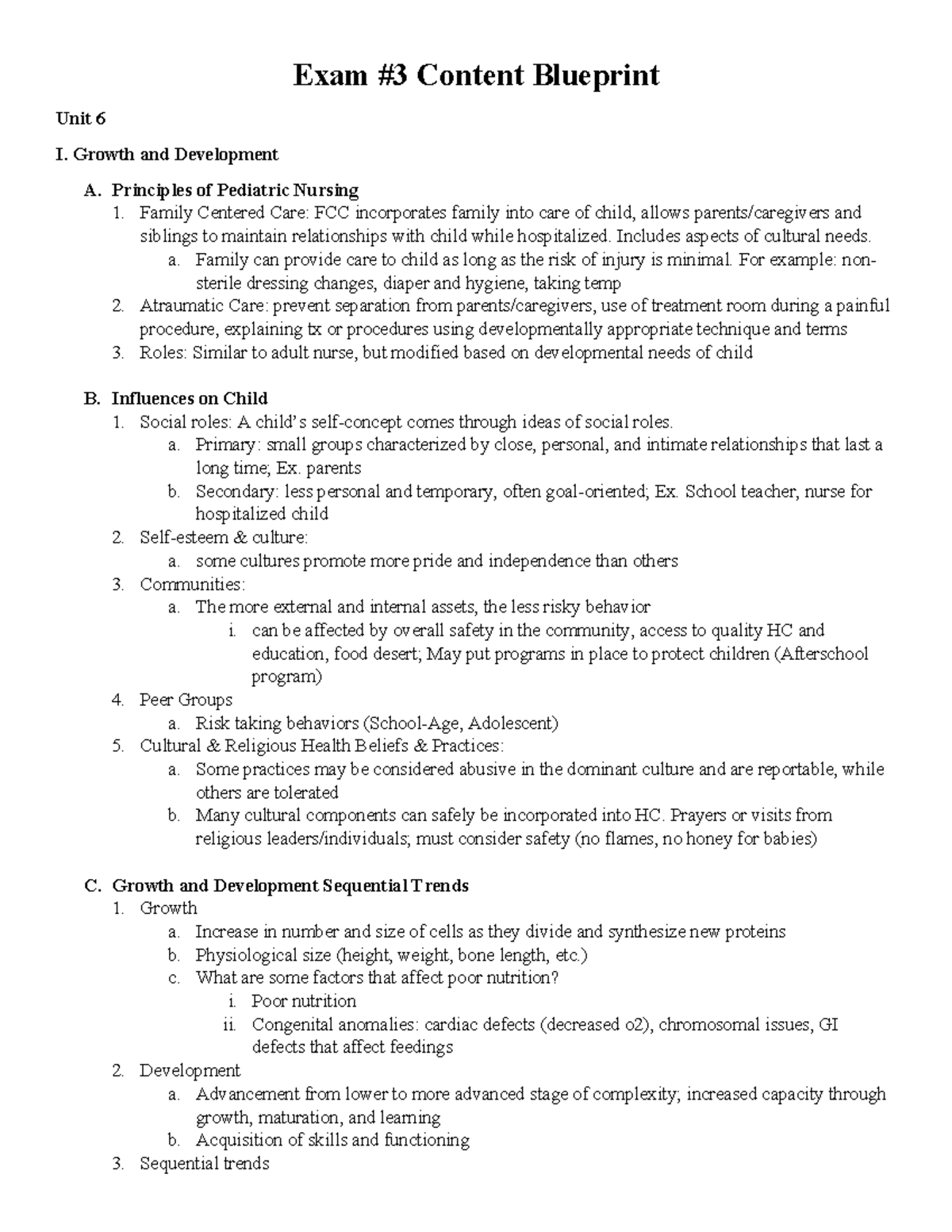 Exam #3 Content Blueprint - Exam #3 Content Blueprint Unit 6 I. Growth 