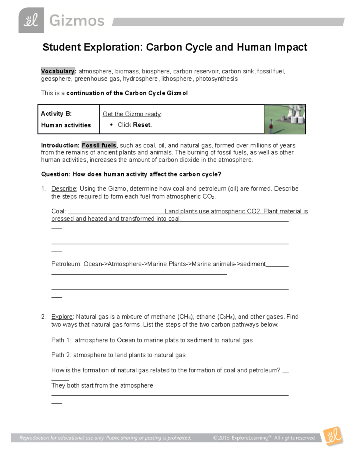 Carbon Cycle Humans Gizmo 2021 Student Exploration Carbon Cycle And Human Impact Vocabulary 