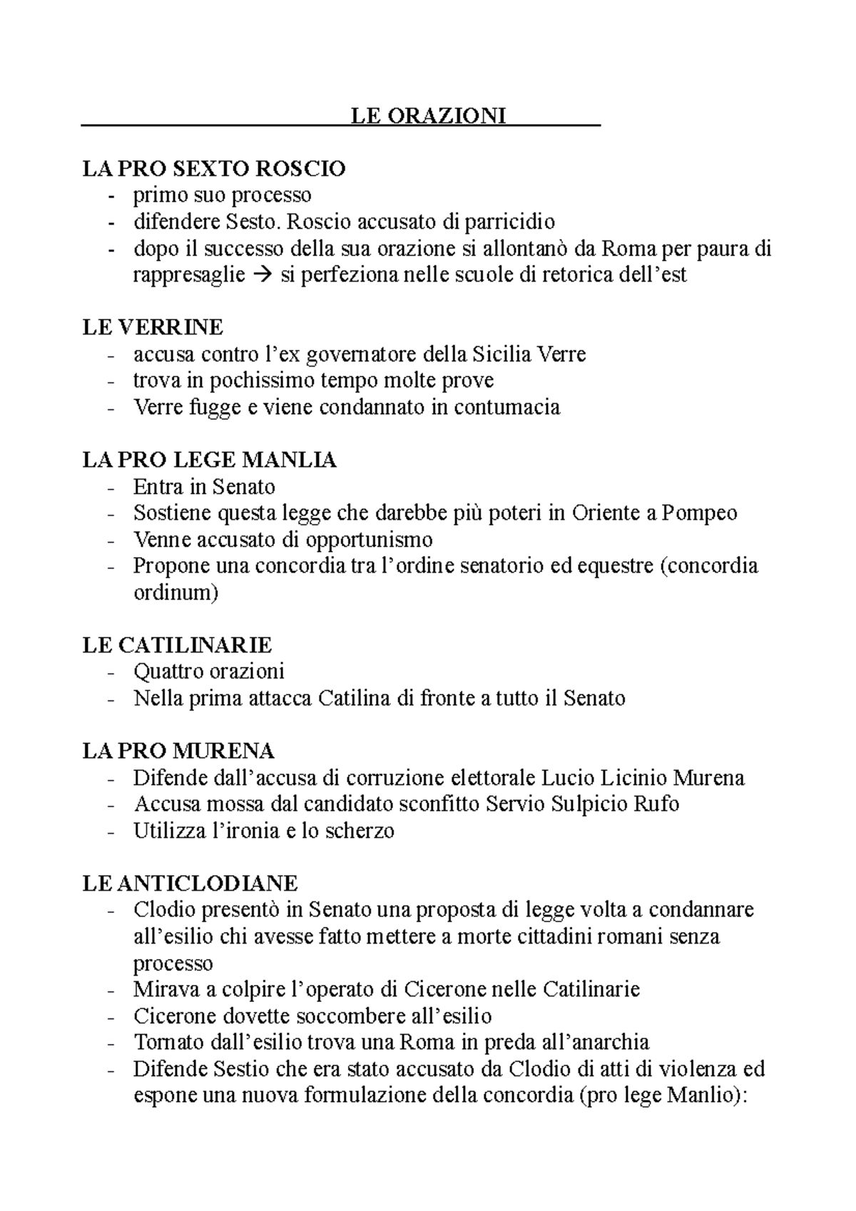 Cicerone LE ORAZIONI LA PRO SEXTO ROSCIO primo suo processo difendere