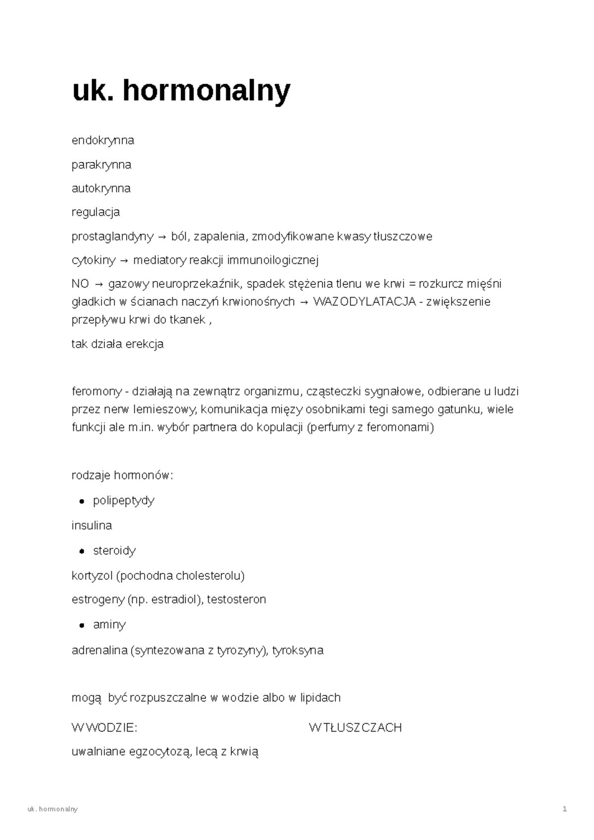 Układ hormonalny - notatki z układu hormonalnego na pdstawie Biologii