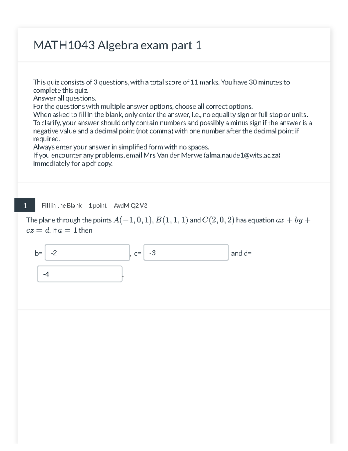 MATH1043 Algebra November 2021 exam part 1 - MATH1043 Algebra exam part ...