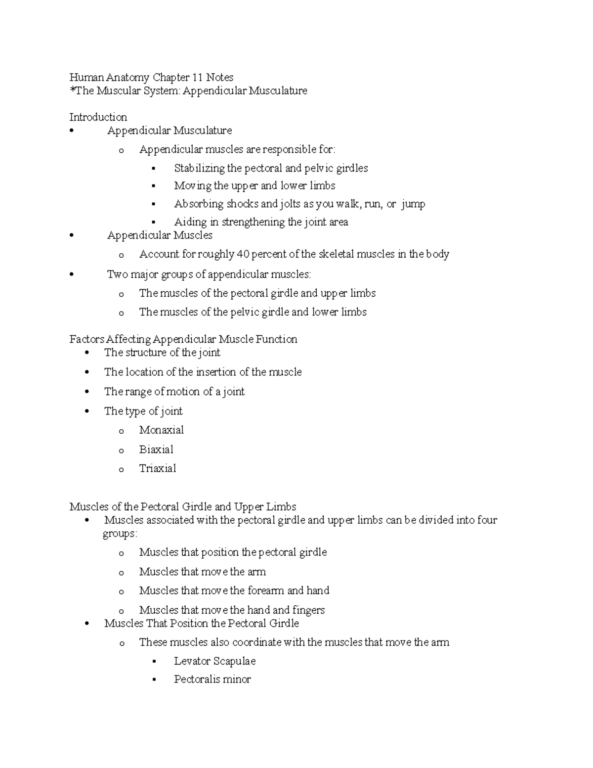 HCS212 Chapter 11 Notes - Human Anatomy Chapter 11 Notes *The Muscular ...