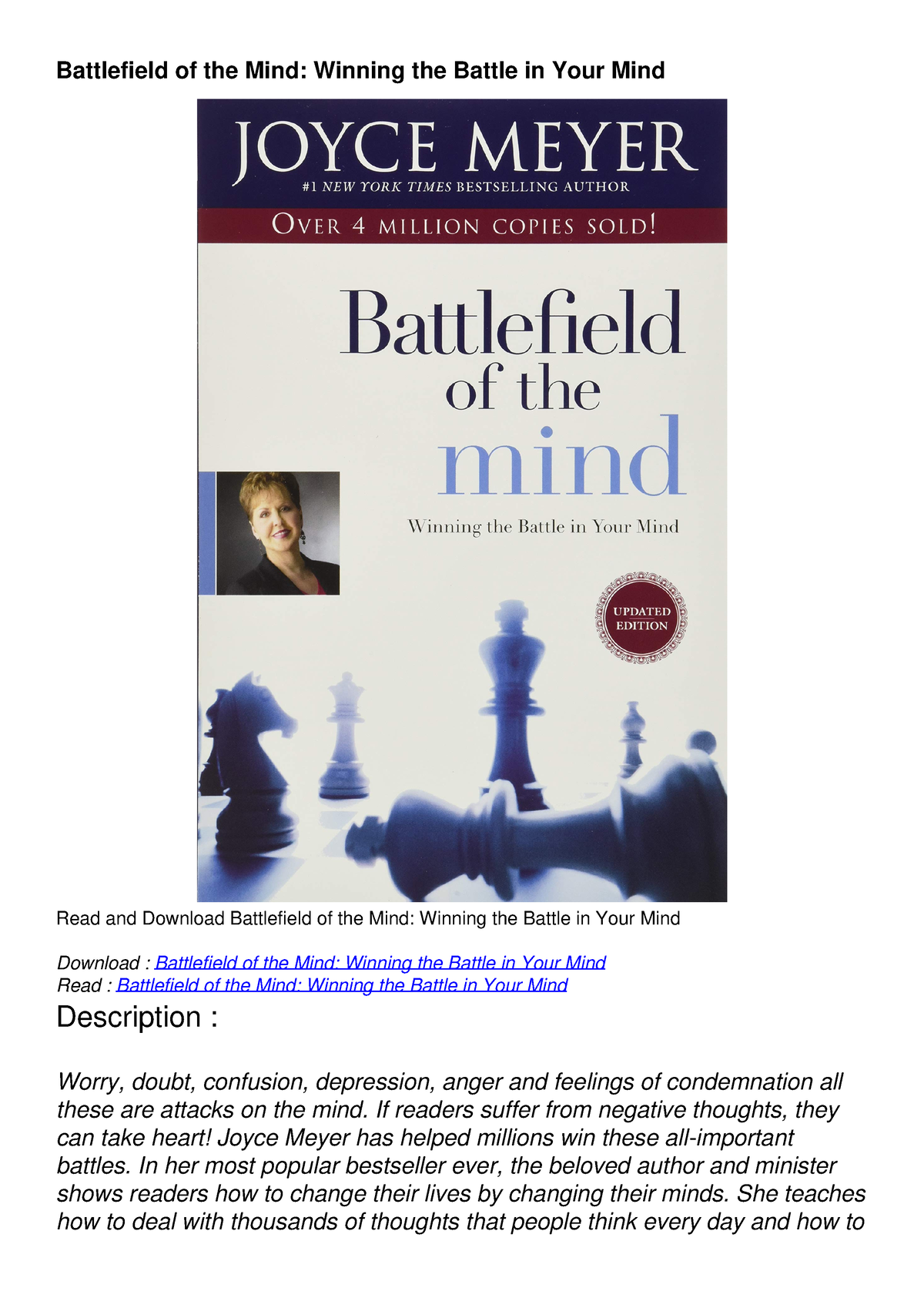 Download Book [PDF] Battlefield of the Mind Winning the Battle in Your