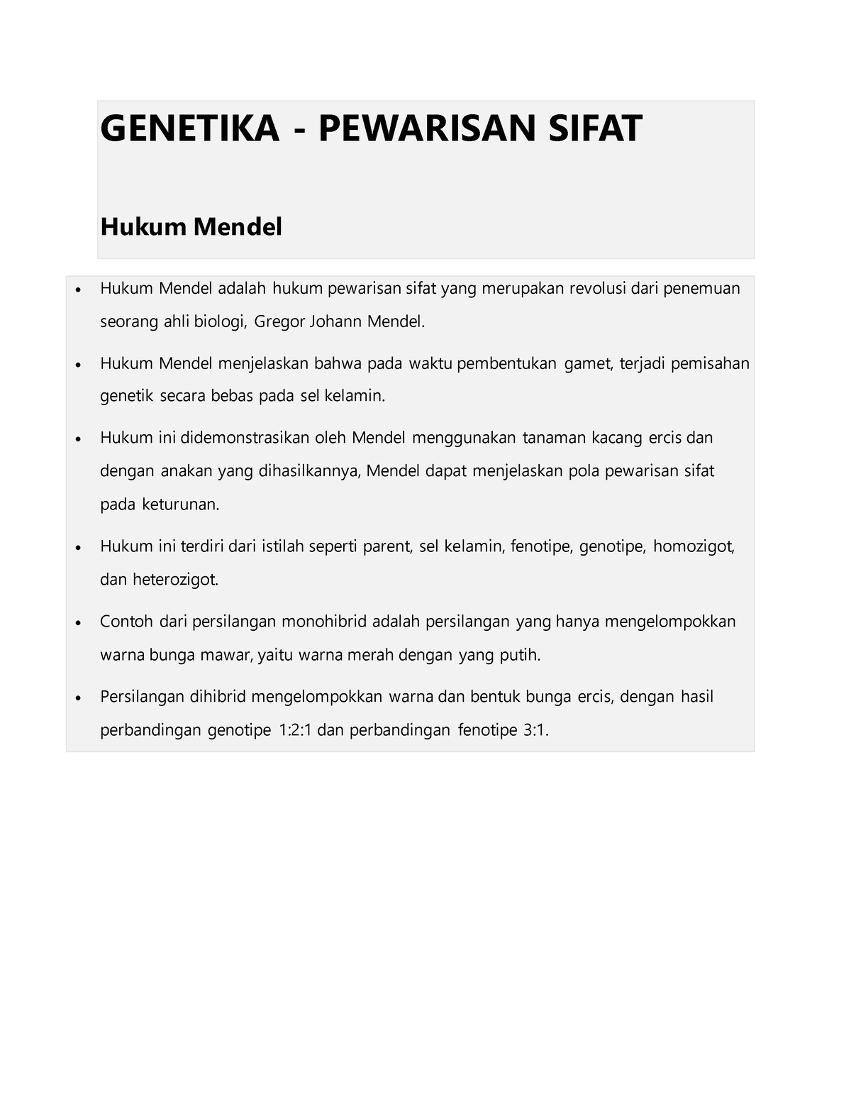 Genetika - Pewarisan Sifat - GENETIKA - PEWARISAN SIFAT Hukum Mendel ...