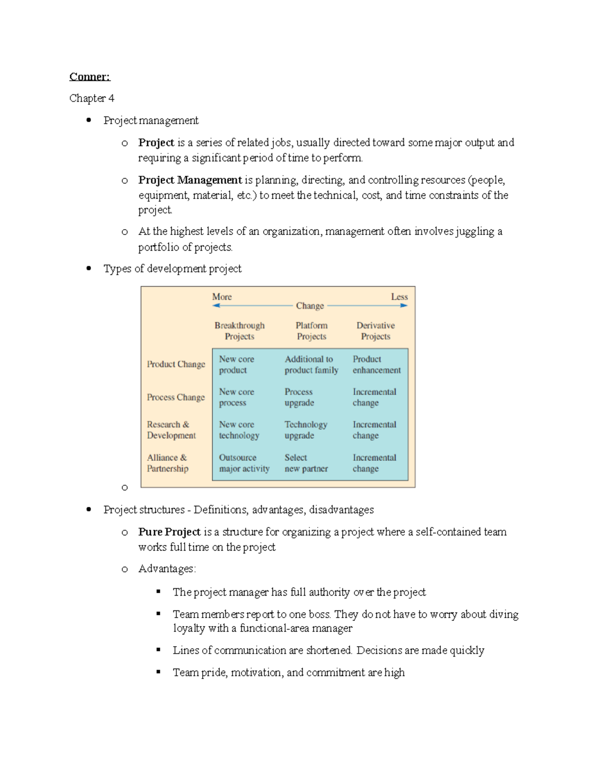 Exam 2 Study Guide - Conner: Chapter 4 Project management o Project is ...