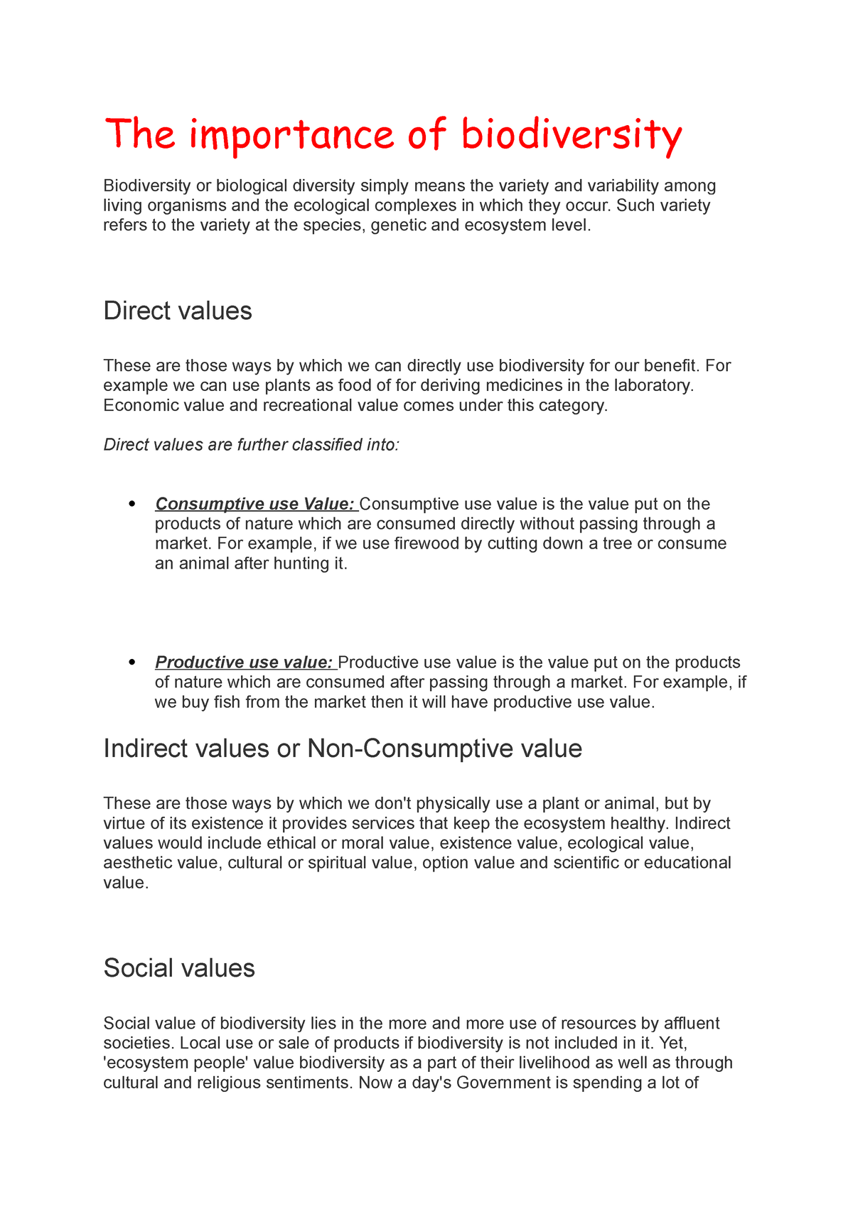 importance of biodiversity assignment