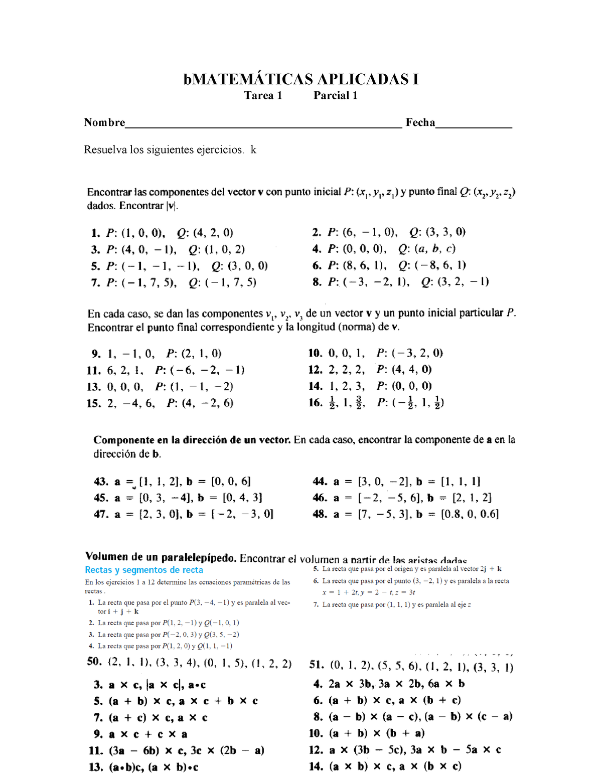 T1P1 2020 - Ejercicios Del Parcial 1 - BMATEMÁTICAS APLICADAS I Tarea 1 ...