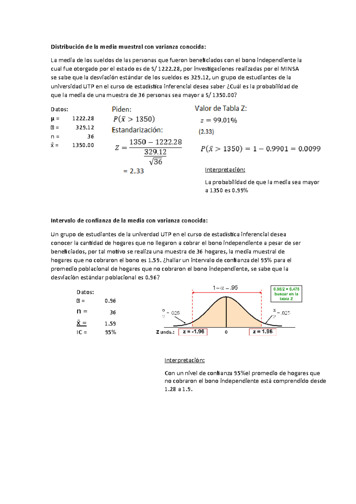 Distribución De La Media Muestral Con Varianza Conocida Ꝺ 329 N 36 X̄ 1350 Intervalo 4523