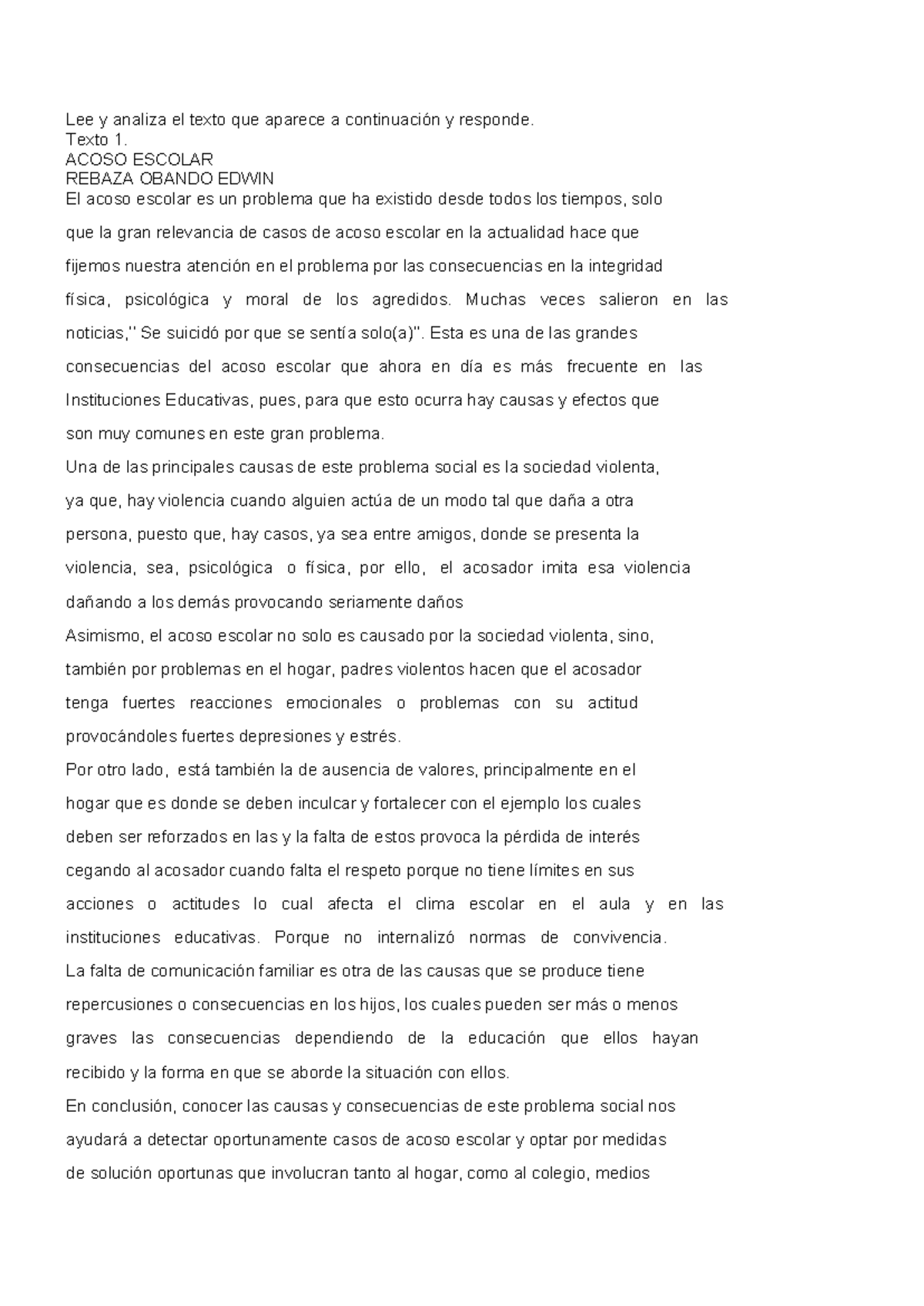 Lee Y Analiza El Texto Que Aparece A Continuaci N Y Responde Texto