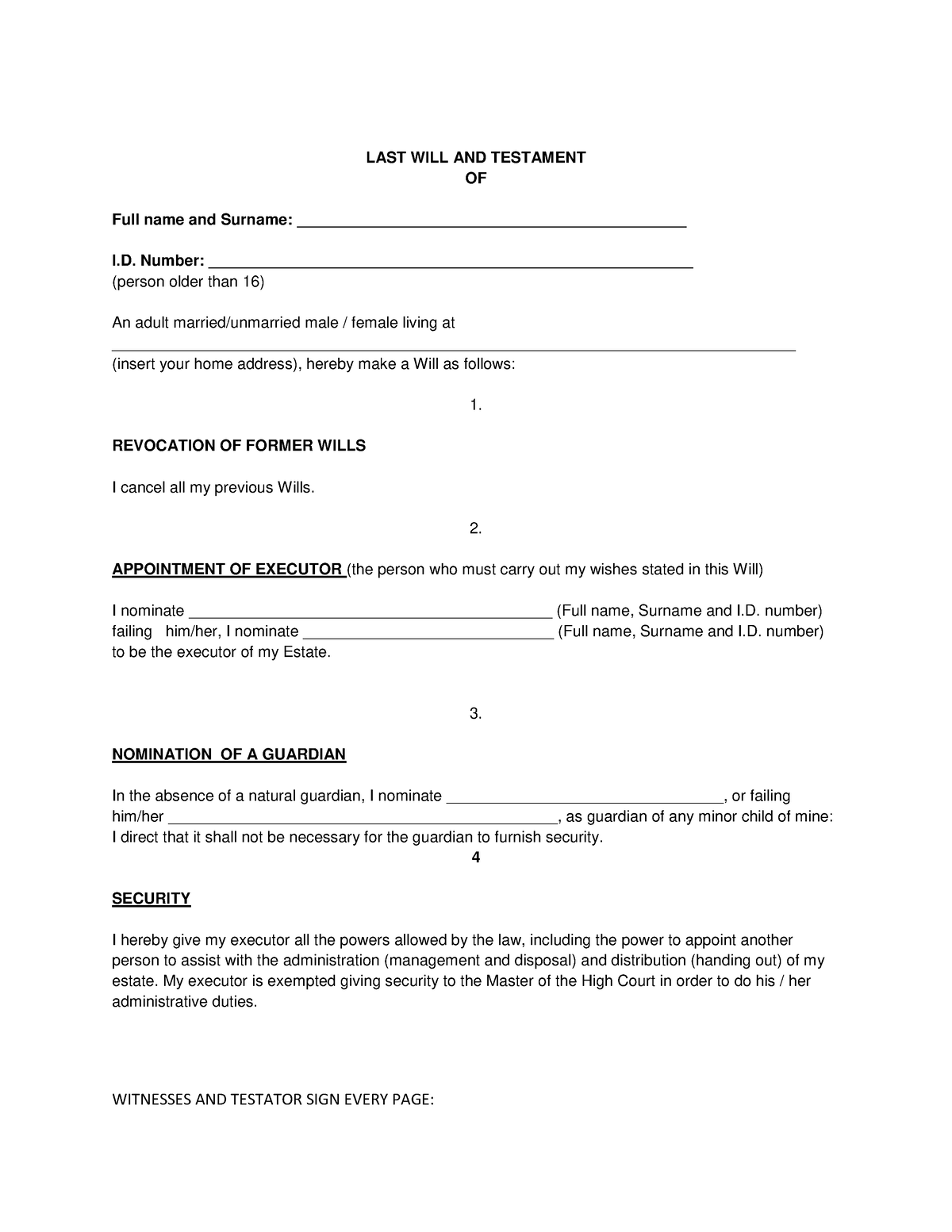 Example of a Single Individual Last will and Testament - LLB 98680 ...