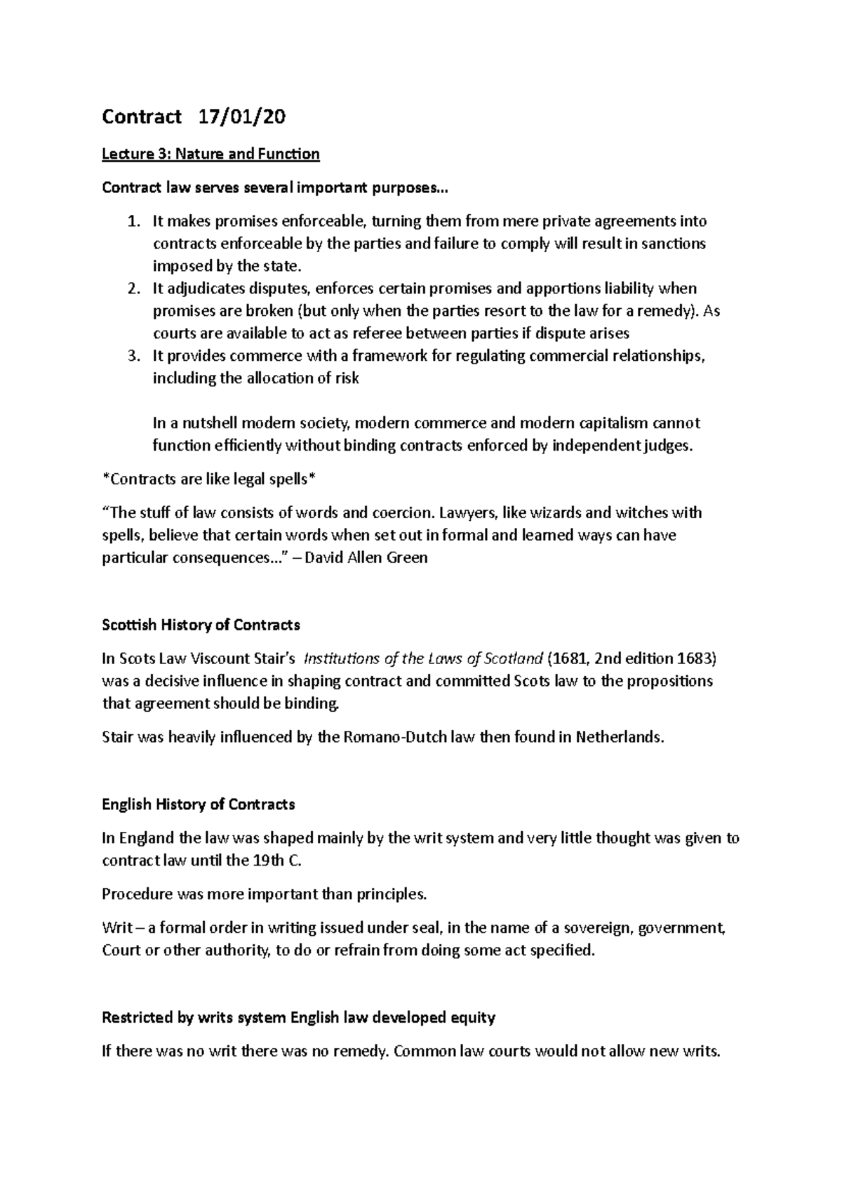 Lecture 3 Nature and Function - Contract 17/01/ Lecture 3: Nature and ...