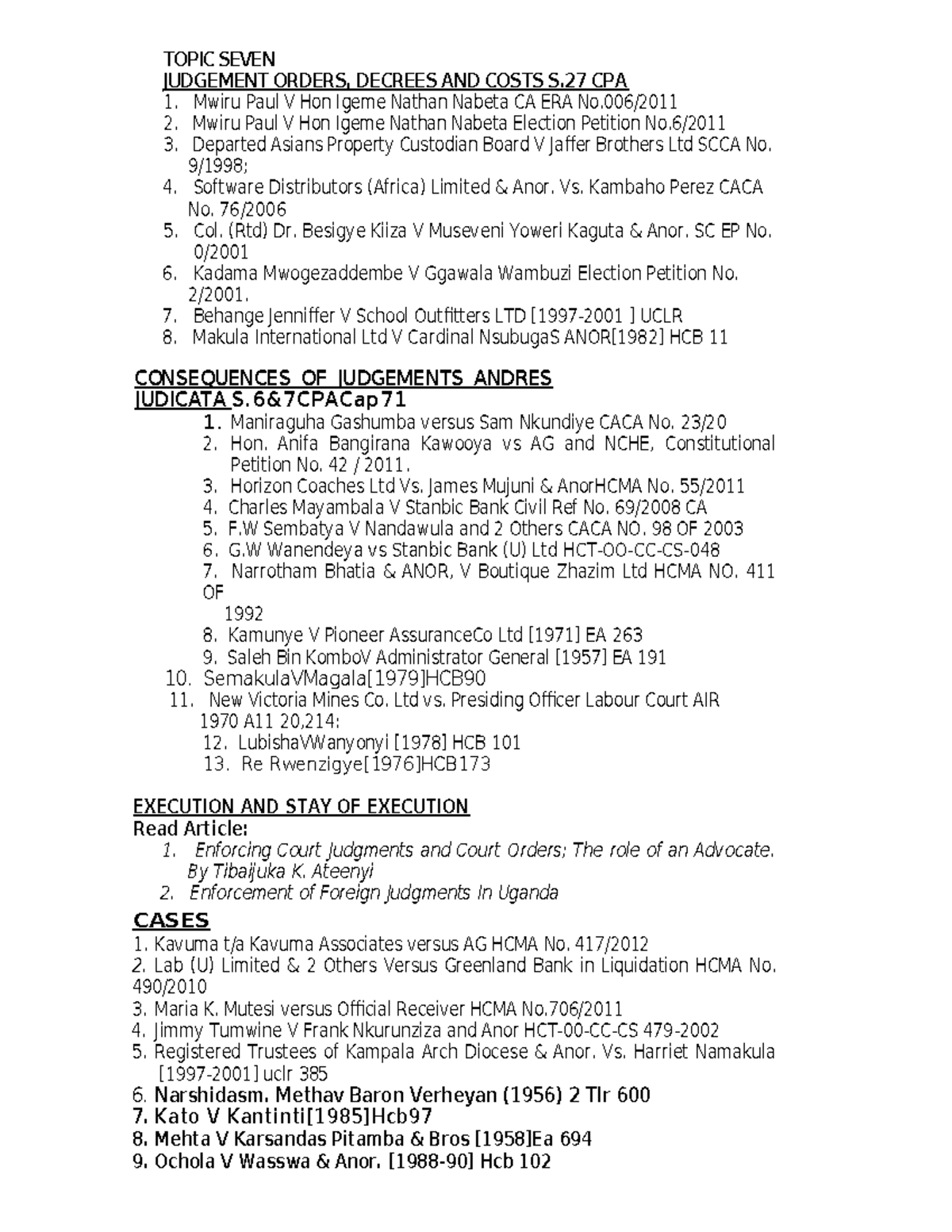 Civil Procedure & Practice-1 - TOPIC SEVEN JUDGEMENT ORDERS, DECREES ...