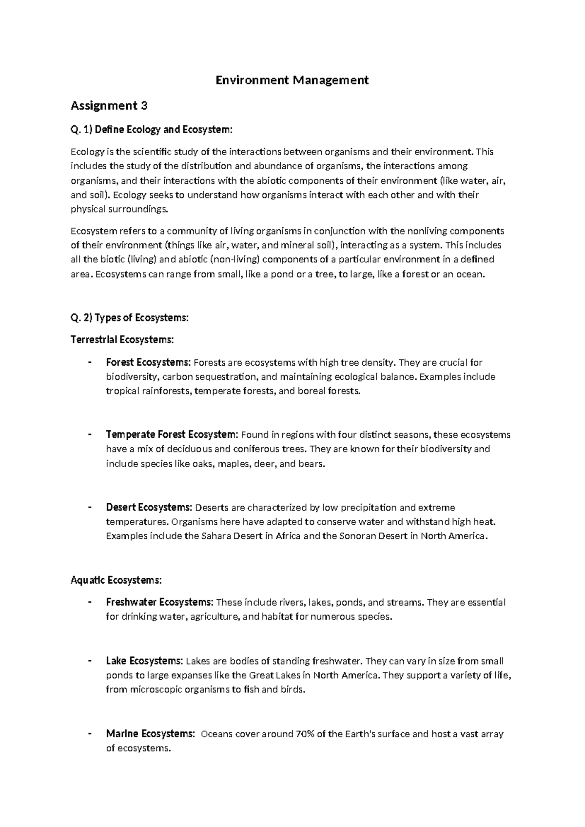 Environment Management - Environment Management Assignment 3 Q. 1 ...