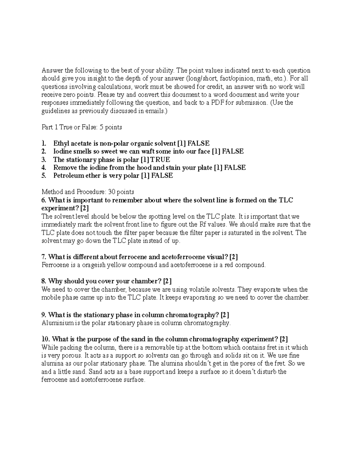Chromatography Worksheet Answer the following to the best of your